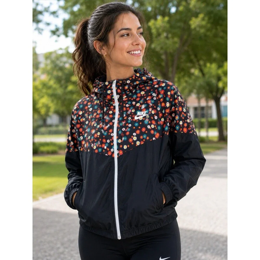 Nike Jacket Womens Small Floral Lightweight Zip Windbreaker Sportswear Heritage